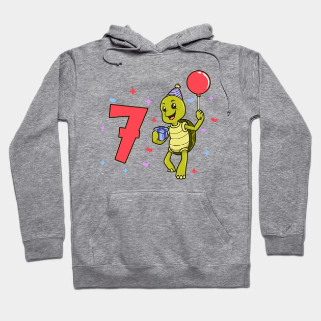 I am 7 with turtle - kids birthday 7 years old Hoodie by Modern Medieval Design